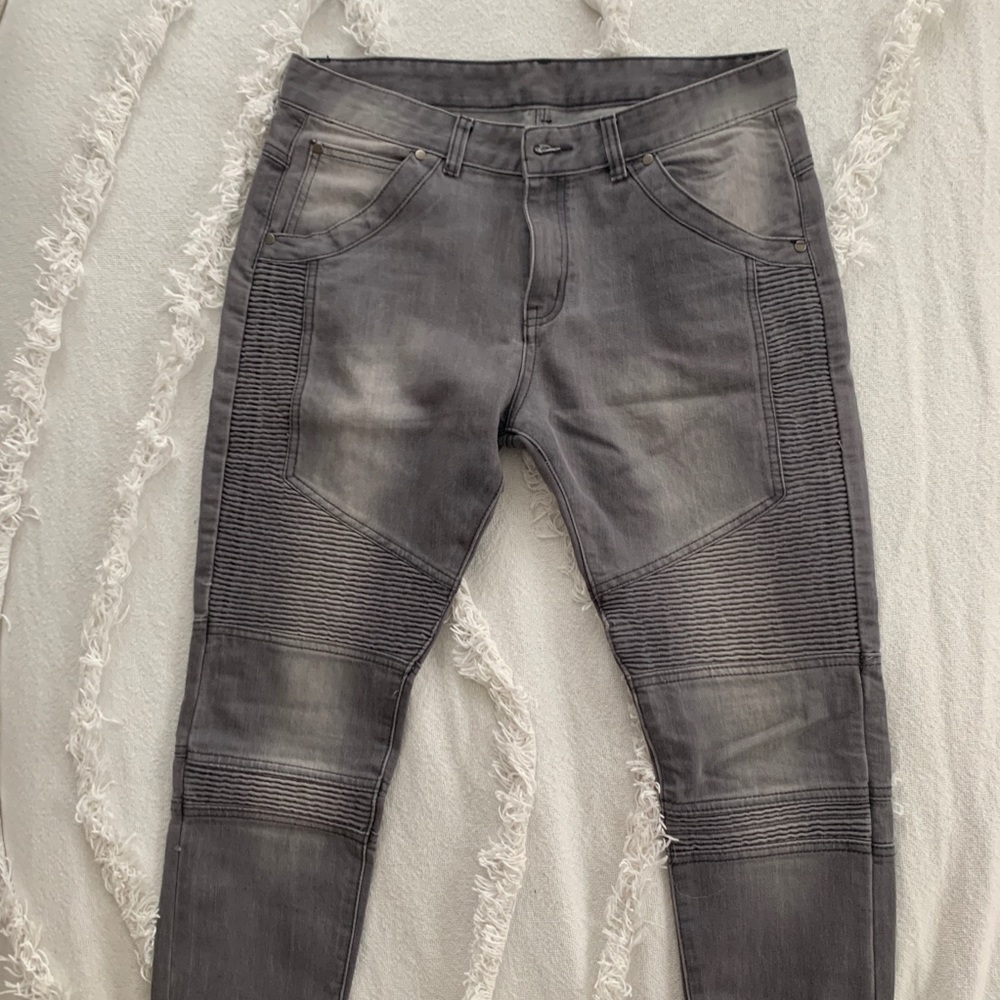 Represent grey biker skinny denim jeans